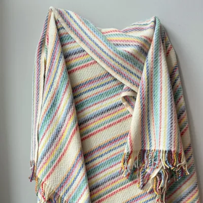 Throw blankets - Wool blanket plaid, Stripe Off White Colorful - WOOL ONLY BY JOWOLLINA