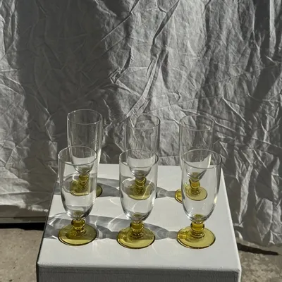 Stemware - 6 long yellow ball-footed glasses - OFFICE OBJETS