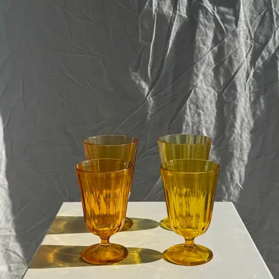 Stemware - Set of 4 yellow glasses: 2 large and 2 small - OFFICE OBJETS