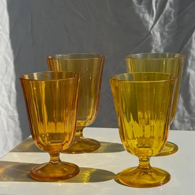 Stemware - Set of 4 yellow glasses: 2 large and 2 small - OFFICE OBJETS