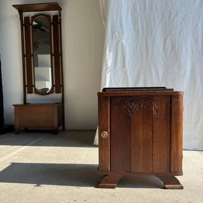 Other tables - Art Deco wooden bedside table with marble top and one drawer - OFFICE OBJETS