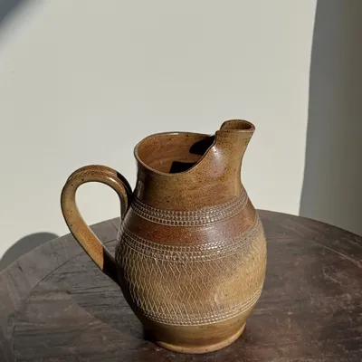 Carafes - Beige Berry stoneware carafe with friezes and gridded geometric patterns - OFFICE OBJETS