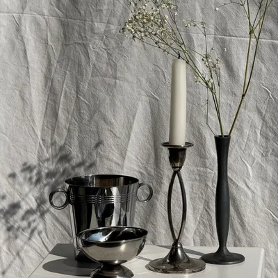 Bougeoirs et photophores  - Petit bougeoir argenté moderne vintage Made in England, Silver plate of Englande. IANTE. H16 - OFFICE OBJETS