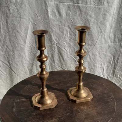 Candlesticks and candle holders - Pair of large golden candlesticks H27.5 - OFFICE OBJETS