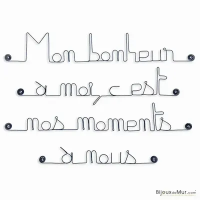 Autres décorations murales - Citation en fil de fer " Bonheur et Amour " - à punaiser - B - BIJOUX DE MUR