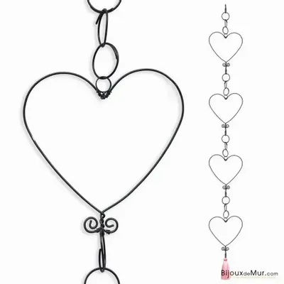 Autres décorations murales - Guirlande en fil de fer - Coeur - Rose - à suspendre - BIJOUX DE MUR