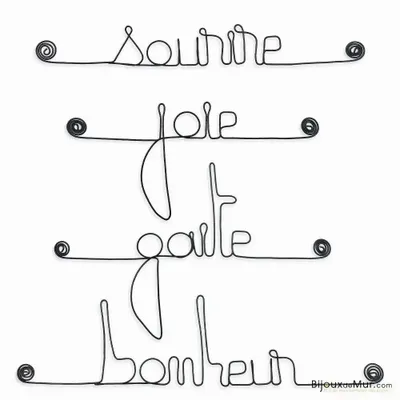 Autres décorations murales - Lot de mots en métal : Bonheur, Gaité, sourire, joie - BIJOUX DE MUR