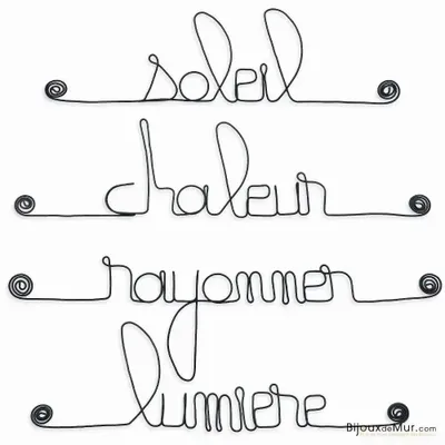 Autres décorations murales - Lot de petits mots en fil de fer - SOLEIL - BIJOUX DE MUR