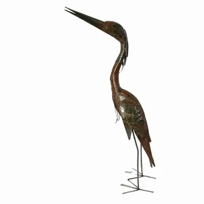 Outdoor decorative accessories - Recycled Metal Sculpture Heron Straight Neck 70cm - TERRE SAUVAGE
