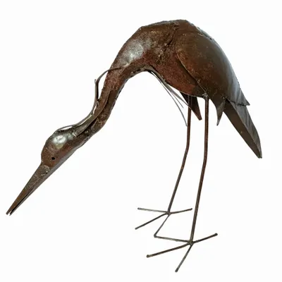 Outdoor decorative accessories - Recycled Metal Sculpture Heron Low Head 45cm - TERRE SAUVAGE