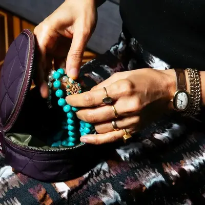 Bijoux - Sac à bijoux rond zippé violet matelassé et olive - LIPP