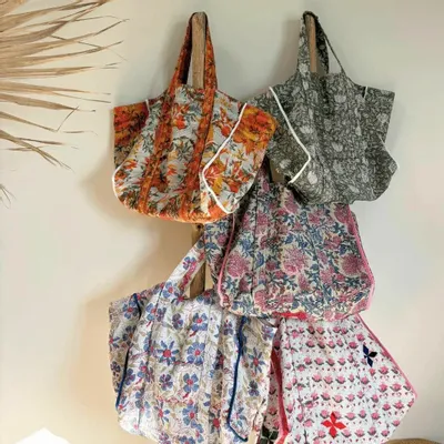 Bags and totes - Amalfi large shopping bag in blockprinted kantha - one-of-a-kind - MAISON LILO