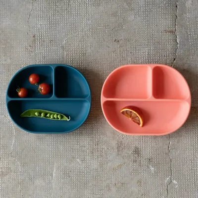 Children's mealtime - Divided Suction Plate - Coral - EKOBO
