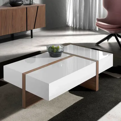 Tables basses - Table basse blanche et noyer - ANGEL CERDÁ