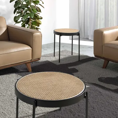 Coffee tables - Round rattan corner table - ANGEL CERDÁ