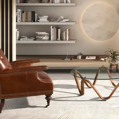 Tables basses - Table basse ronde en verre trempé et noyer - ANGEL CERDÁ