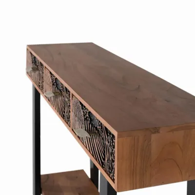 Console table - Natural dyed acacia wood and metal console - GINER Y COLOMER
