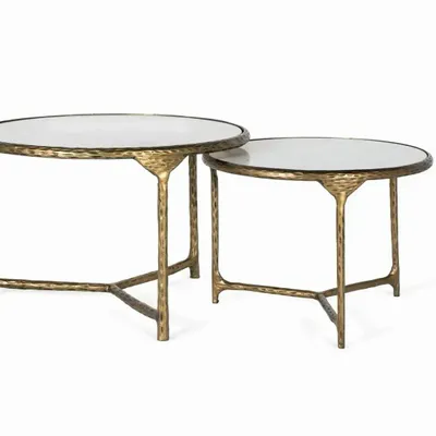 Tables basses - Lot de 2 tables basses rondes dorées et blanches - GINER Y COLOMER