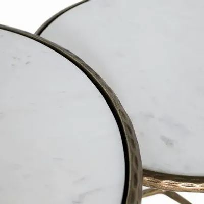 Coffee tables - Set of 2 round gold and white coffee tables - GINER Y COLOMER