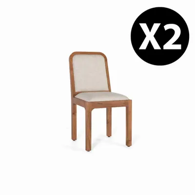 Chairs - Set of 2 chairs in acacia wood and beige fabric - GINER Y COLOMER