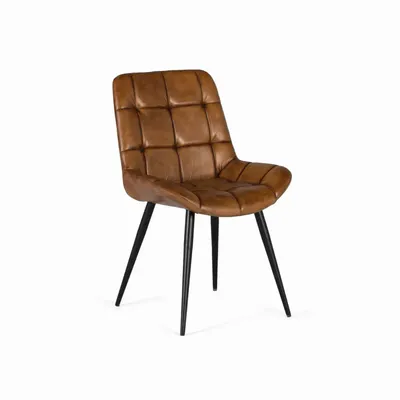 Chaises - Chaise de salle à manger tapissée en cuir naturel marron - GINER Y COLOMER