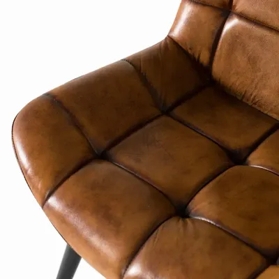 Chairs - Dining room chair upholstered in brown natural leather - GINER Y COLOMER