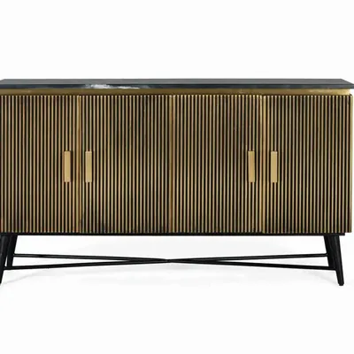 Buffets - Buffet avec 4 portes en bois recouvert de bronze et plateau en marbre - GINER Y COLOMER