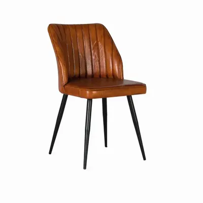 Chaises - Chaise recouverte de cuir marron naturel - GINER Y COLOMER