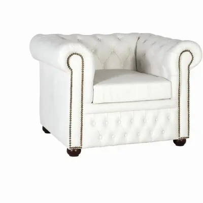 Armchairs - Single-seater Chester armchair covered in natural leather with white finish - GINER Y COLOMER