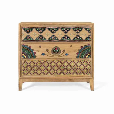Chests of drawers - Solid mango wood chest of drawers with hand painted details - GINER Y COLOMER