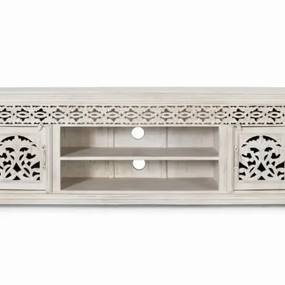 Meubles TV - Meuble TV en bois manguier blanc vieilli - GINER Y COLOMER