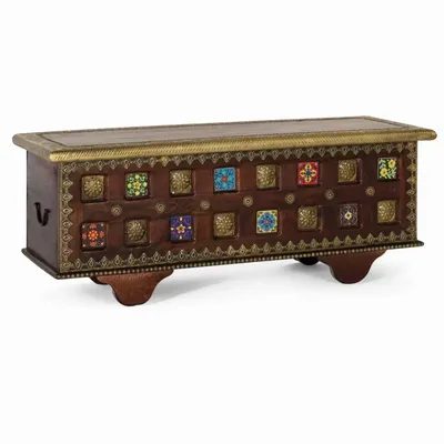 Boîtes de rangement - Coffre en bois manguier cerisier avec bronze et céramique - GINER Y COLOMER