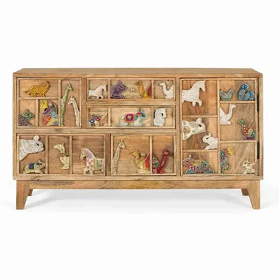 Chests of drawers - Hand-carved 5-drawer chest of drawers in mango wood - GINER Y COLOMER