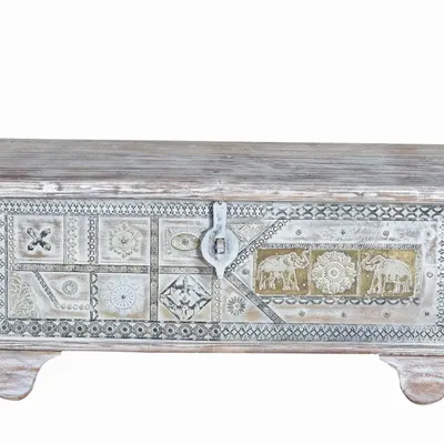 Boîtes de rangement  - Coffre en bois de manguier blanc vieilli - GINER Y COLOMER