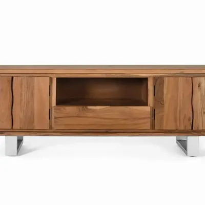 TV stands - TV cabinet in natural acacia wood and silver metal - GINER Y COLOMER