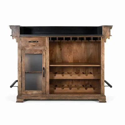 Buffets - Meuble bar marron en manguier, granit et métal 150cm - GINER Y COLOMER