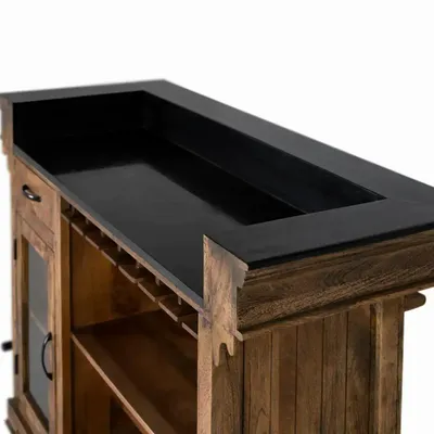 Sideboards - Brown bar cabinet in mango wood, granite and metal 150cm - GINER Y COLOMER