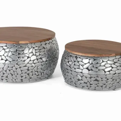 Tables basses - Lot de 2 tables en manguier et aluminium - GINER Y COLOMER
