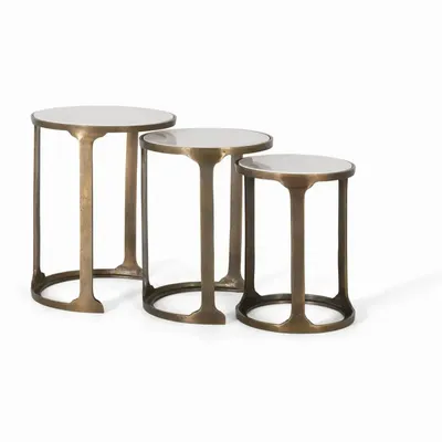 Coffee tables - Set of 3 metal and marble tables - GINER Y COLOMER
