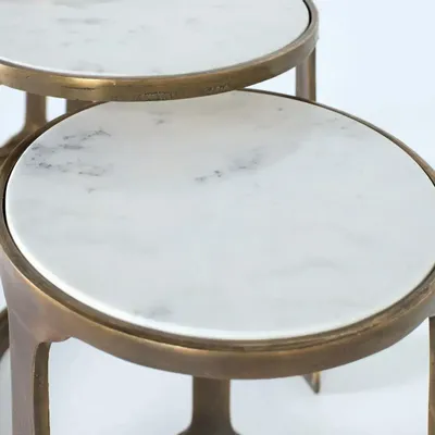 Coffee tables - Set of 3 metal and marble tables - GINER Y COLOMER