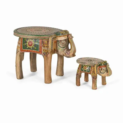Sculptures, statuettes and miniatures - Set of 2 hand-carved and painted mango wood figurines - GINER Y COLOMER