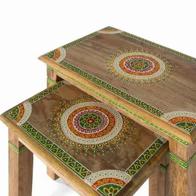 Tables basses - Lot de 2 tables gigognes en bois de manguier peint à la main - GINER Y COLOMER