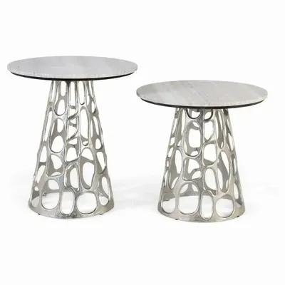 Tables basses - Lot de deux tables basses avec plateau circulaire en marbre - GINER Y COLOMER