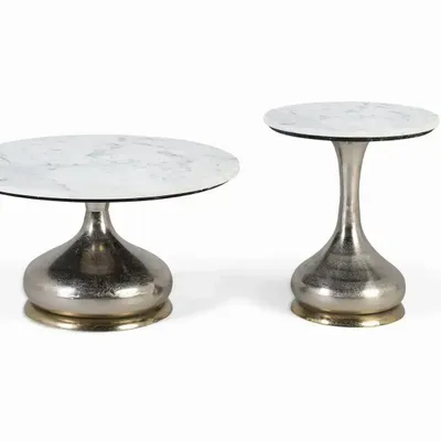 Tables basses - Lot de deux tables basses avec plateau circulaire en marbre - GINER Y COLOMER