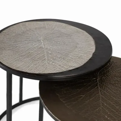 Coffee tables - Set of two round corner tables with metal top - GINER Y COLOMER