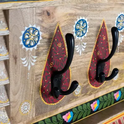 Other wall decoration - Hand painted mango wood wall coat rack - GINER Y COLOMER