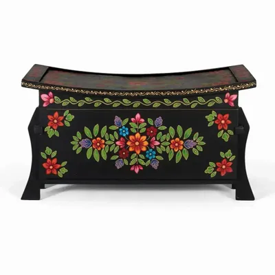 Boîtes de rangement - Coffre en bois de manguier noir avec détails peints à la main - GINER Y COLOMER