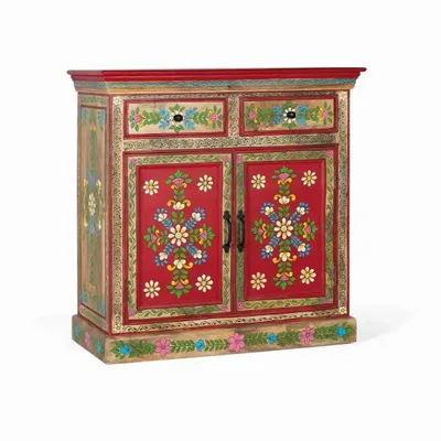 Sideboards - Hand painted mango wood sideboard with 2 drawers and doors - GINER Y COLOMER