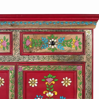Sideboards - Hand painted mango wood sideboard with 2 drawers and doors - GINER Y COLOMER