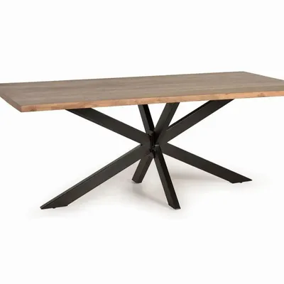 Dining Tables - Dining table in natural acacia wood and black metal legs - GINER Y COLOMER